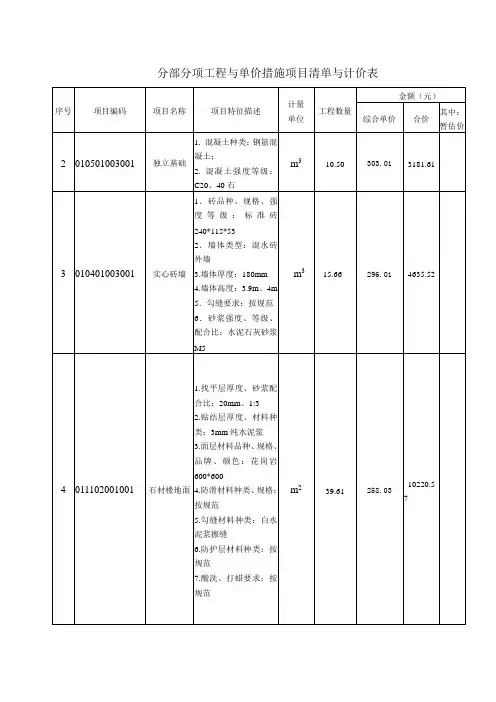 分部分项工程与单价措施项目清单与计价表(建筑与装修)