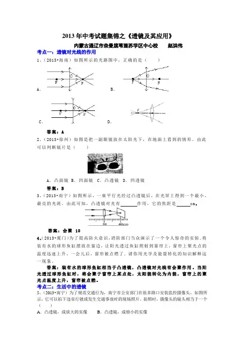 2013年中考试题集锦之《透镜及其应用》
