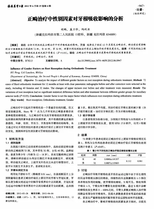 正畸治疗中性别因素对牙根吸收影响的分析