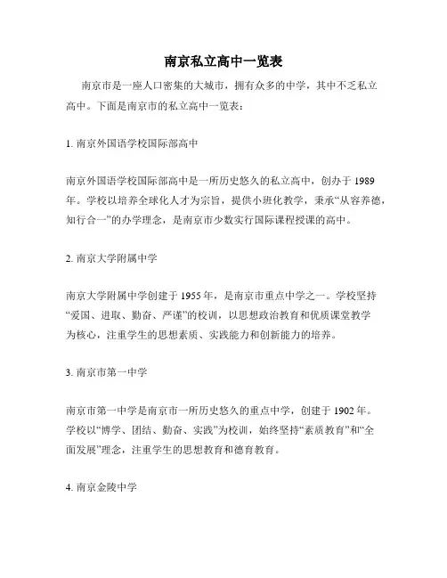 南京私立高中一览表