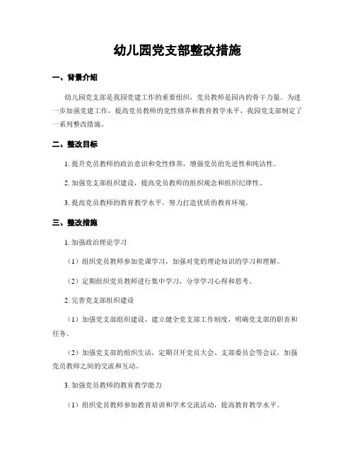 幼儿园党支部整改措施