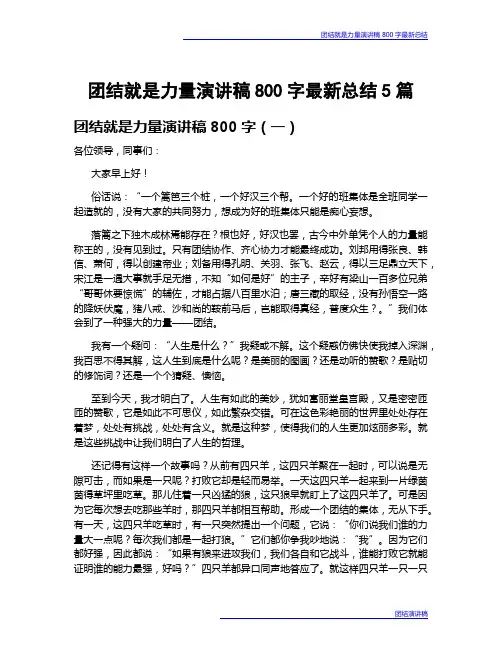 团结就是力量演讲稿800字最新总结5篇