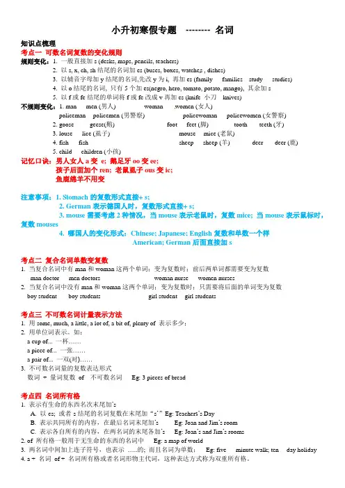 【无锡重点小学】小升初英语语法复习讲义(梳理+基础+拔高)——名词译林版(含答案)