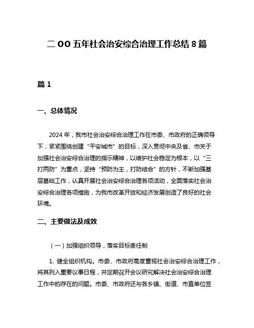 二OO五年社会治安综合治理工作总结8篇