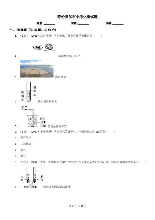 呼伦贝尔市中考化学试题 