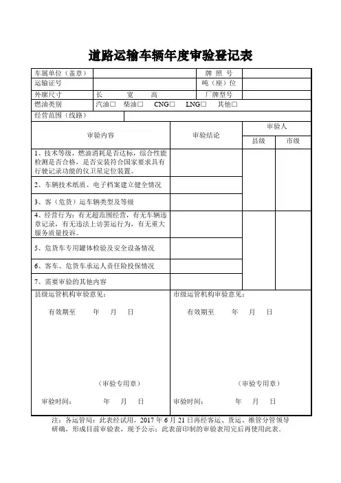 道路运输车辆年度审验登记表