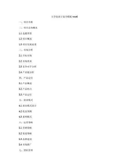 大学创业计划书模板word