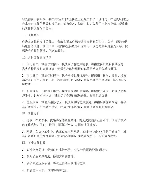 邮政报刊专业个人工作总结