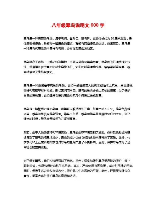 八年级翠鸟说明文600字