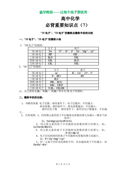 高中化学必背重要知识点三
