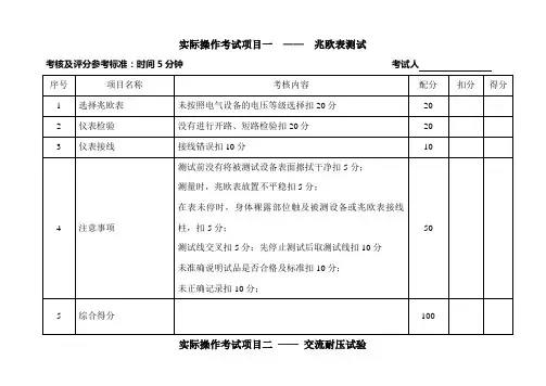 电气试验实际操作考试评分标准