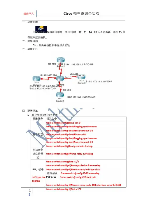 Cisco帧中继综合实验