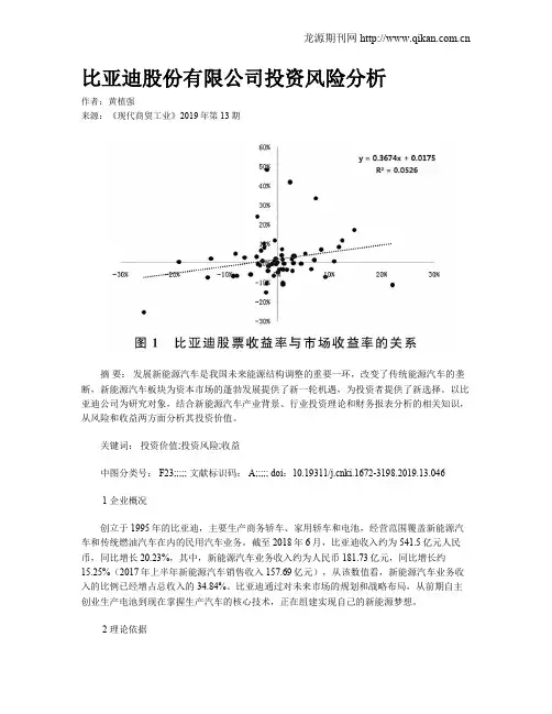 比亚迪股份有限公司投资风险分析