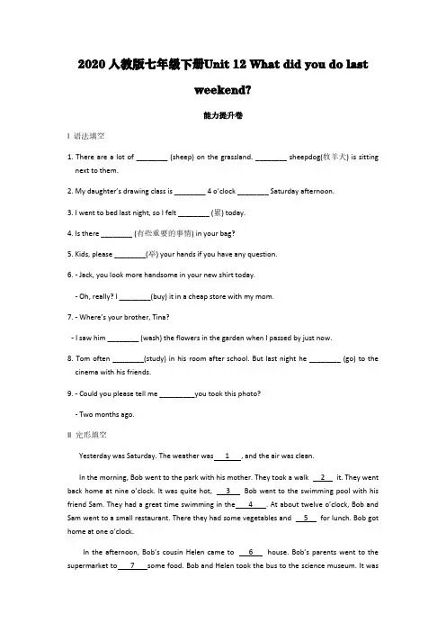 2020人教版七年级下册Unit 12 What did you do last weekend