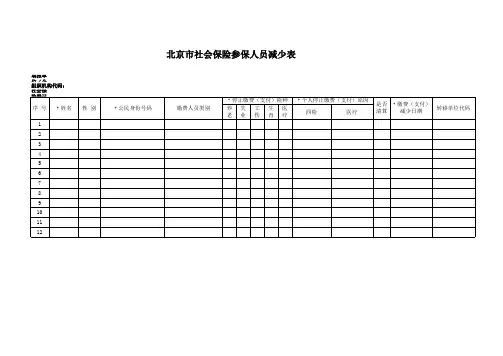 北京市社会保险参保人员减少表(空表和表样)
