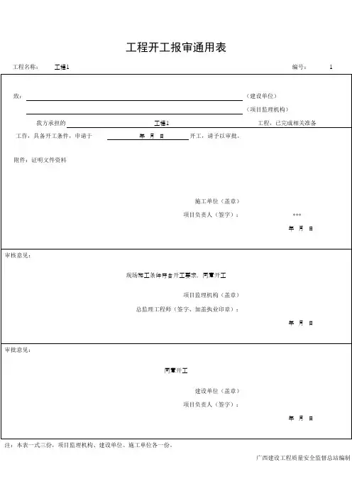 工程开工报审通用表