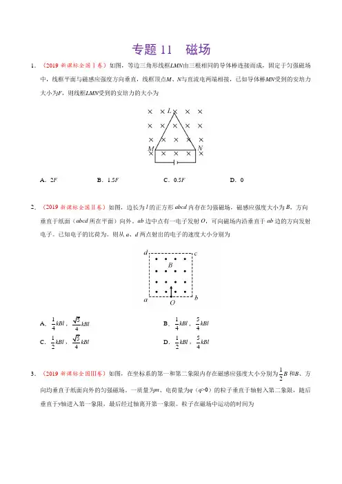 (2017-2019)高考物理真题分类汇编专题11磁场(学生版)