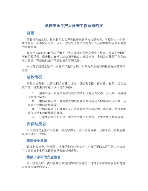 学校安全生产大检查工作总结范文