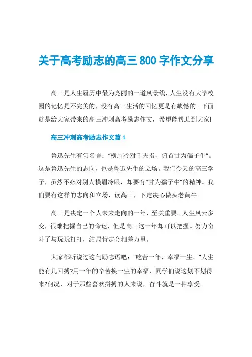 关于高考励志的高三800字作文分享