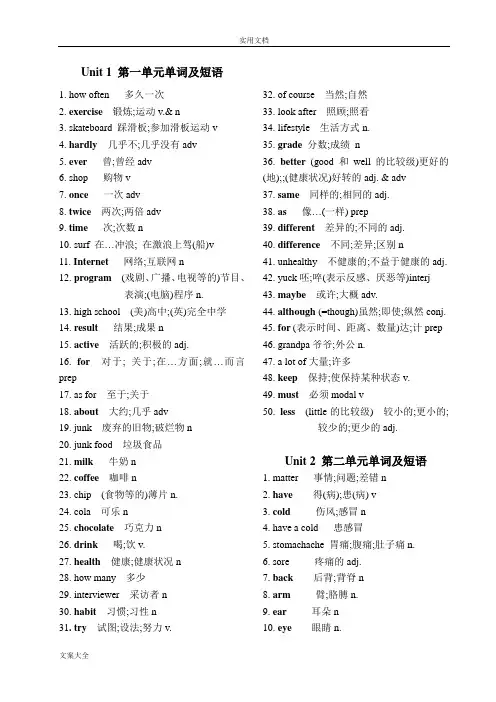 初二英语单词表(人教版)