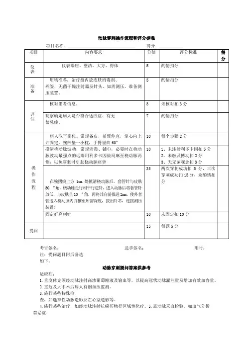 动脉穿刺评分