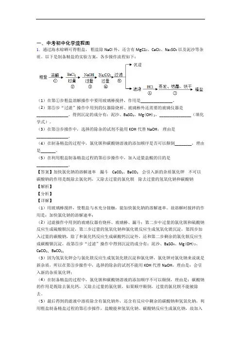 2020-2021中考化学压轴题之流程图(中考题型整理,突破提升)含详细答案