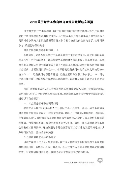 2019关于财务工作自检自查报告最新范文五篇