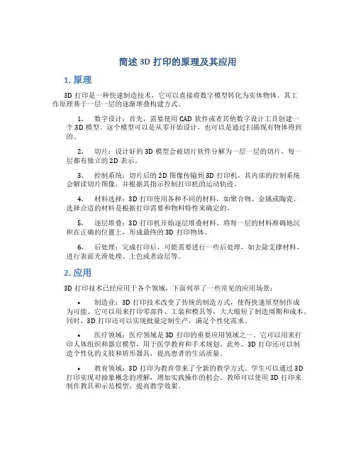 简述3d打印的原理及其应用