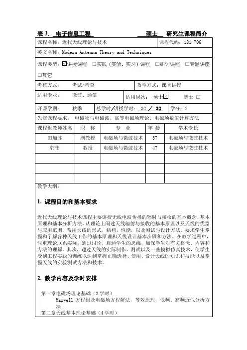 电子信息工程硕士研究生课程简介