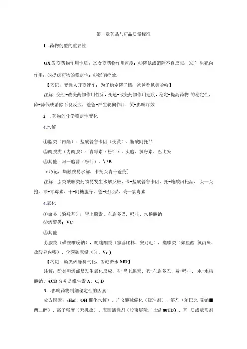 药学专业知识(一)记忆技巧口诀