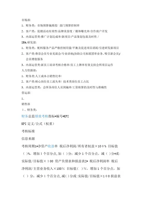 总监级人员KPI考核指标库