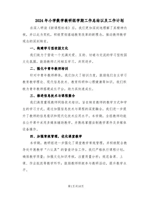2024年小学数学教研组学期工作总结以及工作计划（5篇）