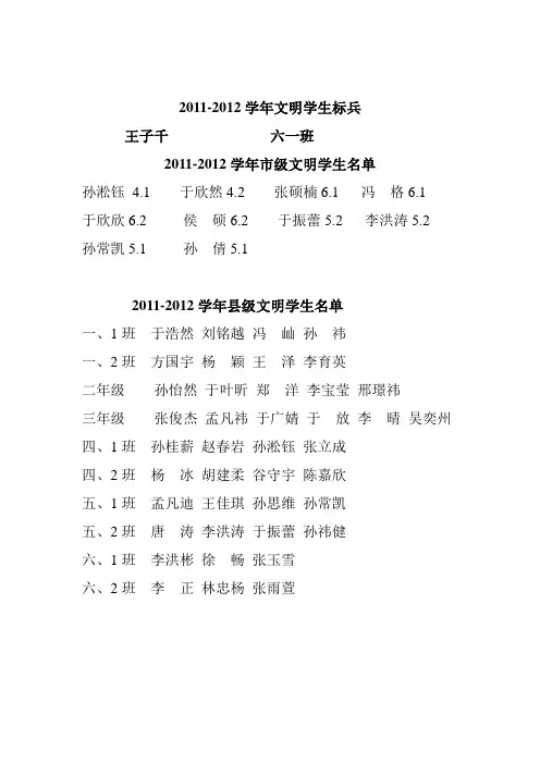 2012市县级文明学生名单