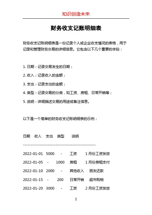 财务收支记账明细表