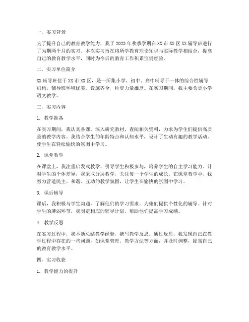 中小学辅导班实习报告