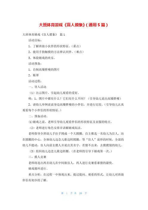 大班体育游戏《盲人摸象》(通用5篇)