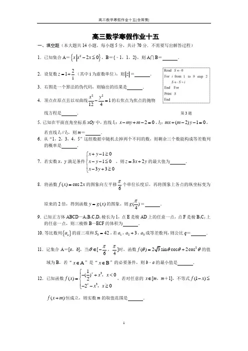 高三数学寒假作业十五(含答案)