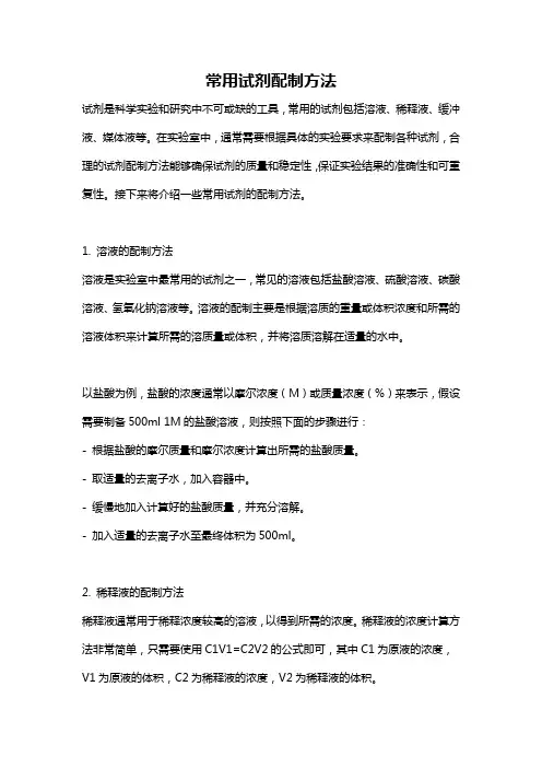 常用试剂配制方法