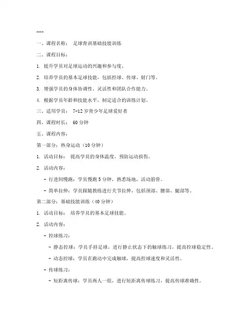 足球青训大纲教案模板范文