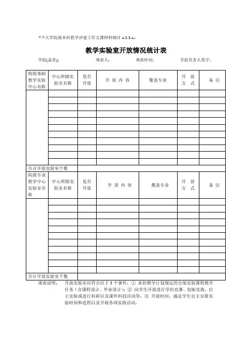 (新)教学实验室开放情况统计表
