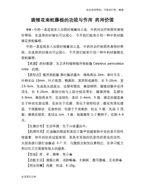 圆锥花南蛇藤根的功效与作用 药用价值