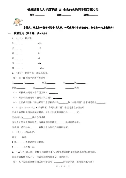 部编版语文六年级下册 13 金色的鱼钩同步练习题C卷(精编)