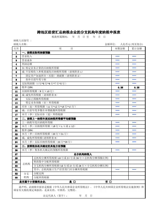 跨地区经营汇总纳税企业的分支机构年度纳税申报表