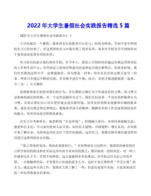 2022年大学生暑假社会实践报告精选5篇