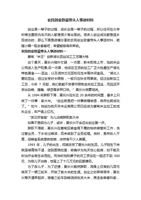 农民创业致富带头人事迹材料