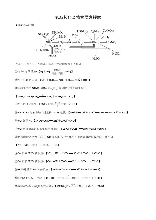 高考化学氮及其化合物重要方程式