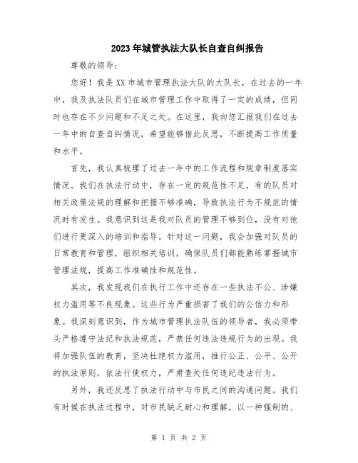 2023年城管执法大队长自查自纠报告