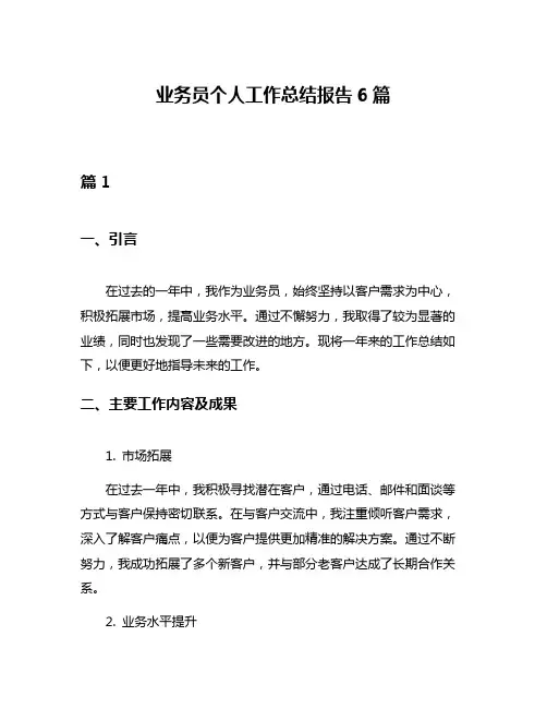 业务员个人工作总结报告6篇