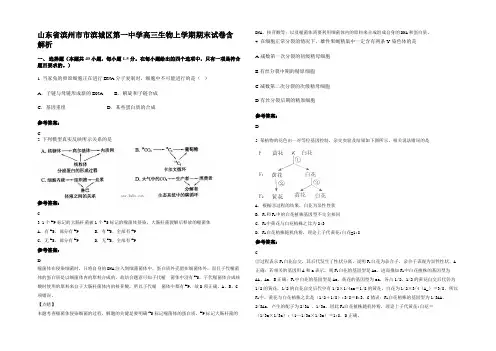 山东省滨州市市滨城区第一中学高三生物上学期期末试卷含解析