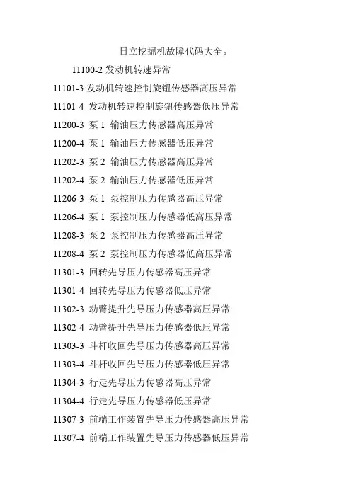日立挖掘机故障代码大全